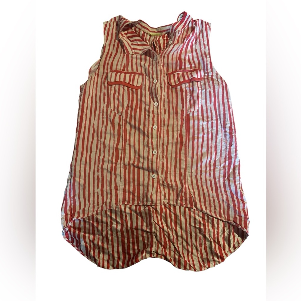 Rebecca Minkoff Red and White Button Down Sleeveless Silk Top